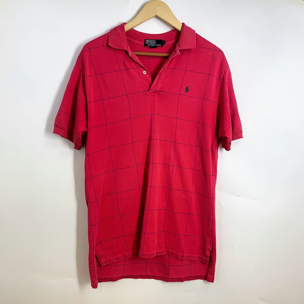 Polo Ralph Lauren Mens Pink Windowpane Grid Short Sleeve Polo Shirt Large L